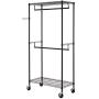 Finnhomy Heavy Duty Rolling Garment Rack Clothes Rack with Double Hanger Rods and Shelves, Portable Closet Organizer with Wheels, 1″ Diameter Thicken Steel Tube Hold Up to 300Lbs, Black