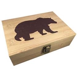 Bamboo Wood Hinged Cigar Storage Stash Boxes -8.5 x 6 x 2.5 Inches (Bear)