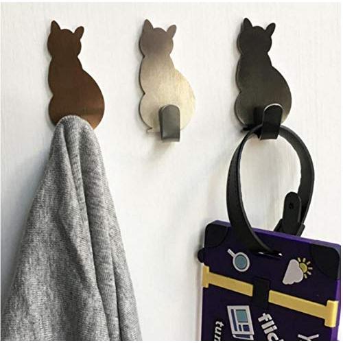 10pcs Random Color Wall Mounted Stainless Steel Cat Shape Hooks Coat Robe Hanging Hook Home Door Clothes Hanger Cat Key Decorative