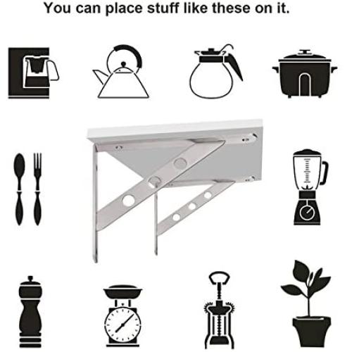 YUMORE Shelf Bracket 10'', Heavy Duty Stainless Steel Solid Shelf Support Corner Brace Joint Right Angle Bracket, The Bar with Hole to Hang Clothes Hooks or S Hook, 1 L Bracket with 2 S Hook,2 Pack