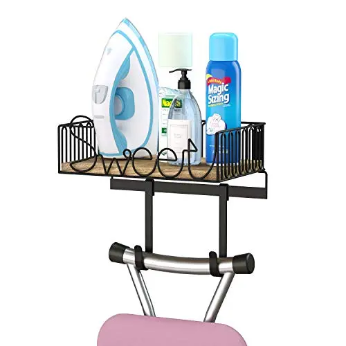 SRIWATANA Ironing Board Hanger Wall Mount, Iron & Ironing Board Holder with Wooden Base SRIWATANA Ironing Board Hanger Wall Mount, Iron & Ironing Board Holder with Wooden Base