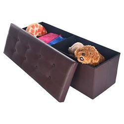 Ottoman Bench PU Leather Rectangular Folding Toy Storage Boxes Footstools Padded Seat for Living Room Bedroom 43 x 15 x 2 Inch Shipped from USA (Brown)