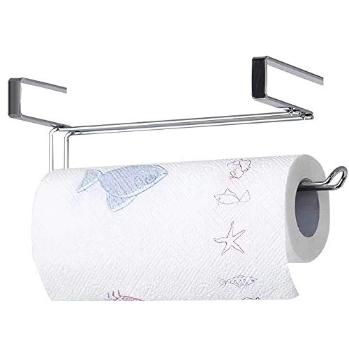 SYIDINZN Paper Towel Hanger Holder, Stainless Steel Kitchen Roll Paper Towel Holder Tissue Hanger Organizer Rack for Kitchen Under Cabinet Over Door (Large Size)