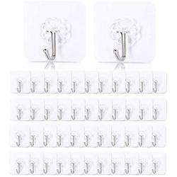 Xzyppci 58pcs Adhesive Hooks,Reusable Hooks for Hanging,Transparent Hooks,Widely Applicable to Kitchen and Bathroom Sticky Hooks