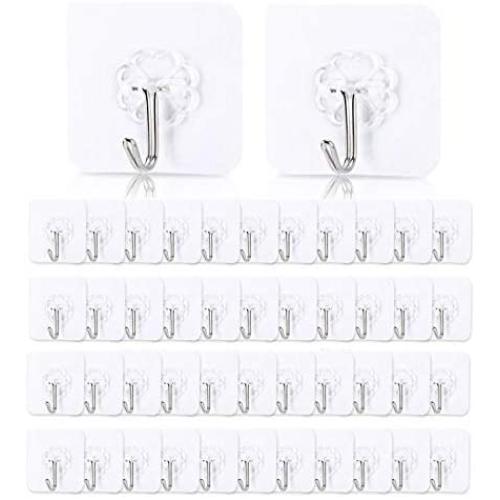 Xzyppci 58pcs Adhesive Hooks,Reusable Hooks for Hanging,Transparent Hooks,Widely Applicable to Kitchen and Bathroom Sticky Hooks