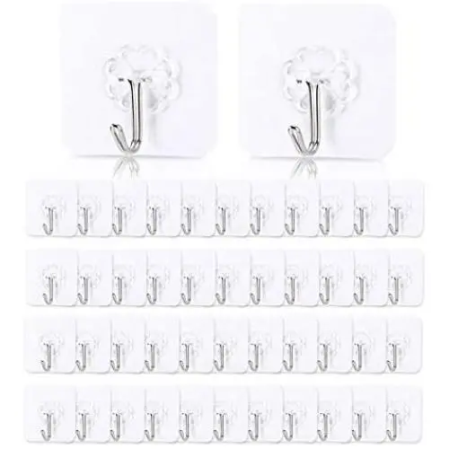 Xzyppci 58pcs Adhesive Hooks,Reusable Hooks for Hanging,Transparent Hooks,Widely Applicable to Kitchen and Bathroom Sticky Hooks