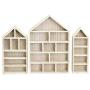 Ikee Design House-Shaped Wooden Shadow Cubby Boxes Display Shelf Toy Organizer Storage Shadow Boxes for Mini Toys Figures, Set of 3, Wash White Color, 10&quot W x 2 1/4&quot D x 15&quot H