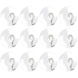 Suction Cup Hooks Set - 12 Pack of Clear Heavy Duty Silicone Plastic Hangers for Kitchen, Bathroom, Shower, Window, and Wall - Clear, 1.5 Inch / 4 cm Diameter