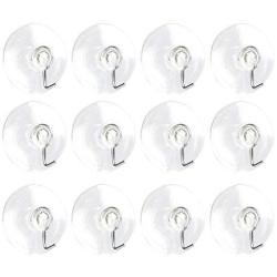 Suction Cup Hooks Set - 12 Pack of Clear Heavy Duty Silicone Plastic Hangers for Kitchen, Bathroom, Shower, Window, and Wall - Clear, 1.5 Inch / 4 cm Diameter