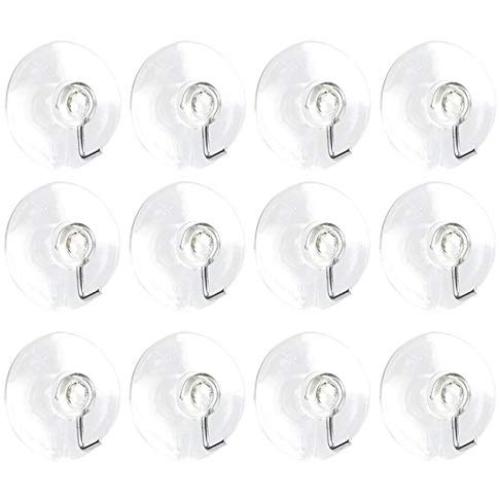 Suction Cup Hooks Set - 12 Pack of Clear Heavy Duty Silicone Plastic Hangers for Kitchen, Bathroom, Shower, Window, and Wall - Clear, 1.5 Inch / 4 cm Diameter