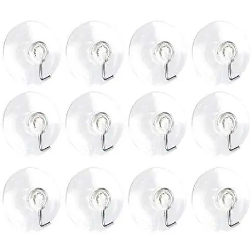 Suction Cup Hooks Set - 12 Pack of Clear Heavy Duty Silicone Plastic Hangers for Kitchen, Bathroom, Shower, Window, and Wall - Clear, 1.5 Inch / 4 cm Diameter Suction Cup Hooks Set - 12 Pack of Clear Heavy Duty Silicone Plastic Hangers for Kitchen, Bathroom, Shower, Window, and Wall - Clear, 1.5 Inch / 4 cm Diameter