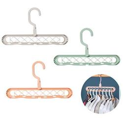 Jitnetiy 3 PCS Space Saving Clothes Hangers 9 Slots Closet Organizer for Shirts Pants Coats (Random Color)