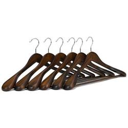 JS HANGER Solid Wooden Extra-Wide Shoulder Suit/Coat Hangers, Retro Finish, 6-Pack