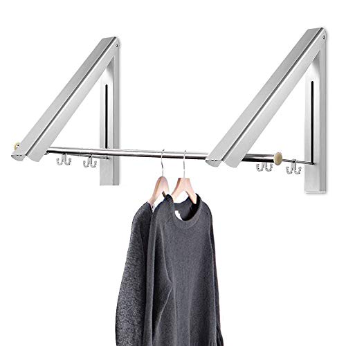 Curious Fish Retractable Hidden Aluminum Folding Wall Mounted Clothes Hanger Drying Rack Hanging Coat Shirt Pants Space Saving Storage Dryer Organiser Laundry Bathroom Utility Bedroom Wardrobe Balcony