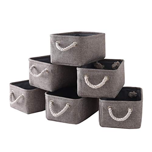 TheWarmHome Foldable Storage Basket with Strong Cotton Rope Handle, Collapsible Storage Bins Set Works As Baby Storage, Toy Storage, Nursery Baskets (Grey, 6Pack-11.8L7.9W5.2H)