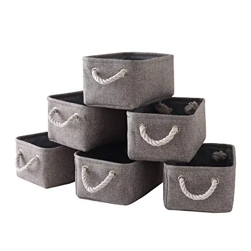 TheWarmHome Foldable Storage Basket with Strong Cotton Rope Handle, Collapsible Storage Bins Set Works As Baby Storage, Toy Storage, Nursery Baskets (Grey, 6Pack-11.8L7.9W5.2H) TheWarmHome Foldable Storage Basket with Strong Cotton Rope Handle, Collapsible Storage Bins Set Works As Baby Storage, Toy Storage, Nursery Baskets (Grey, 6Pack-11.8L7.9W5.2H)