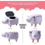 TREXM Have-Fun Series Upholstered Ride-on Storage Ottoman Footrest Stool with Vivid Adorable Animal Shape Storage Box,Pig Toys, Gray