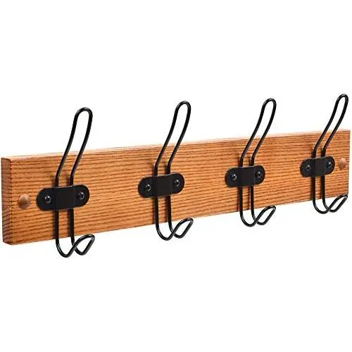 Tibres - Coat Hook Rack Wall and Door Mount for Clothes Jackets Hats Backpacks and Towels - Farmhouse Rustic Wall Hanger for Use in Entryway Bathroom and Bedroom - 4 Wire Black Hooks - Matt Lacquer