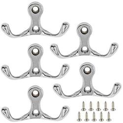 Hxchen Double Prong Robe Hook Rustic Hooks Retro Cloth Hanger Coat Hanger Wall Mounted Hook with Screws Nickel Plated - (5 Pcs)