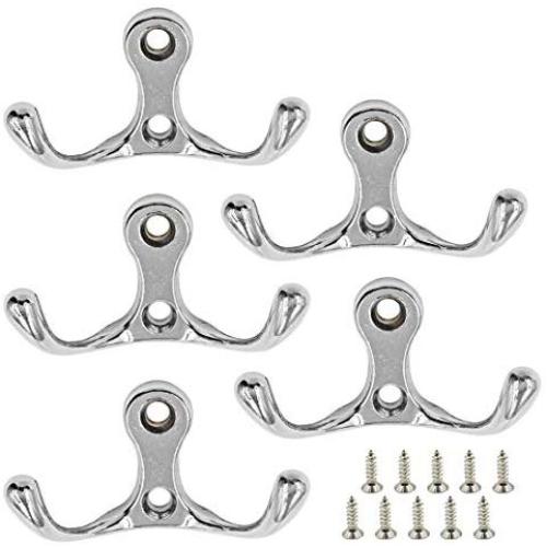 Hxchen Double Prong Robe Hook Rustic Hooks Retro Cloth Hanger Coat Hanger Wall Mounted Hook with Screws Nickel Plated - (5 Pcs) Hxchen Double Prong Robe Hook Rustic Hooks Retro Cloth Hanger Coat Hanger Wall Mounted Hook with Screws Nickel Plated - (5 Pcs)