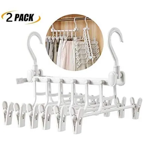 GQQG Pants Hangers with Clips Space Saving Trousers Skirt Hangers Magic Hanger Plastic Heavy Duty Non-Slip Closet Clothes Hangers for Adult Kids, White (Size : 2PCS)