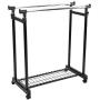 Finnhomy Double Rail Adjustable Rolling Garment Rack with Bottom Shelf - Clothes Hangers with Wheels - Rolling Clothes Organizer, Black and Chrome