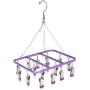 MGMDIAN 16 Clip Baby Multi-Function Stainless Steel Laundry Clothesline Hanger, Windproof Hook/Socks/Underwear/Clothes/Towel Household Standard Hanger (Color : Purple)