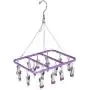 MGMDIAN 16 Clip Baby Multi-Function Stainless Steel Laundry Clothesline Hanger, Windproof Hook/Socks/Underwear/Clothes/Towel Household Standard Hanger (Color : Purple)