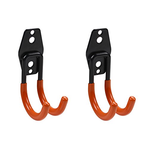 WINSOON Heavy Duty Double Utility Garage Hooks Wall Mount Hook Set Tool Tack Storage (2 x Samall J Shape, Orange)