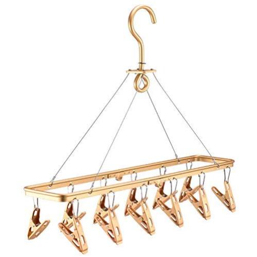 Senbowe Foldable Clip and Drip Hanger, Clothes Hanging Drying Rack Sock Hanger Underwear Hanger with 12 Clips, Hanger for Towels, Bras, Baby Clothes, Gloves, Aluminium Alloy Laundry Hanging Air Dryer