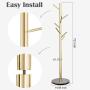 Metal Coat Rack Stand Golden Satin Steel Finish Stable Marble Base, High-Grade with Hooks Metal Tree Hat & Coat Hanger Floor Free Standing Wall Bedroom Easy Assembly (Golden)