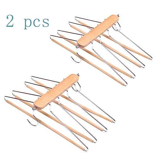 HJYPYJ Magic Hanger,4-in-1 180?? Rotate Multifunction Folding Hangers,Hierarchical Storage Rack Pants Wood Hanger,Space-Saving Organizer Hangers, Strong Bearing Capacity/Wood Color / 2 pcs