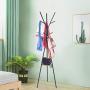 Metal Coat Rack Hat Stand Free Standing Display Hall Tree Hanger Garment Storage Holder with Shelves and 9 Hooks for Clothes Hats 19.7 x 19.7 x 68.5 Inches