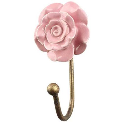 Indianshelf Handmade 1 Artistic Vintage Pink Ceramic Flower Wall Hooks Hangers/Clothes Hooks Wall Mount