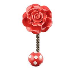 Indianshelf Handmade 1 Artistic Vintage Red Ceramic Flower Key Hooks Hangers/Key Holder for Wall Decorative