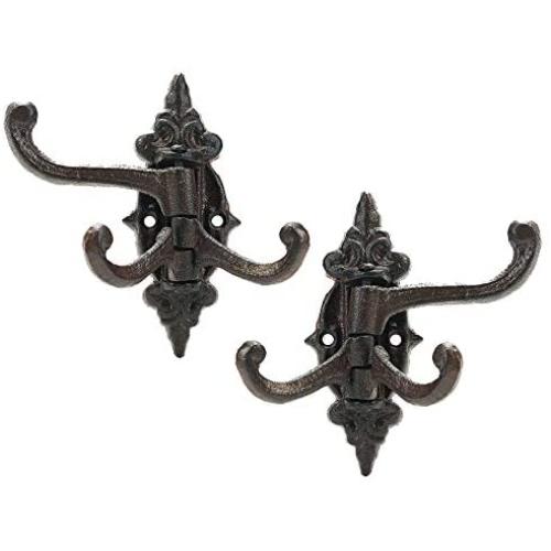 Sungmor 2-Pack Cast Iron 3-in-1 Flexible & Functional Swivel Wall Hook - Vintage Coat Hook Garden Planter Hanger - Heavy Duty Solid Metal Swing Hook - Clothes Hats Towels Bags Pots Tools Hanger