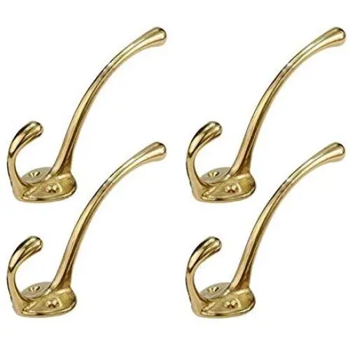 RZDEAL 4PCS 3.9 x 1.2 Brass Coat and Hat Hook(Gold) Hanging For Bath Stands Clothes Hangers Scarf Towel Cupboard Hanging Spoon