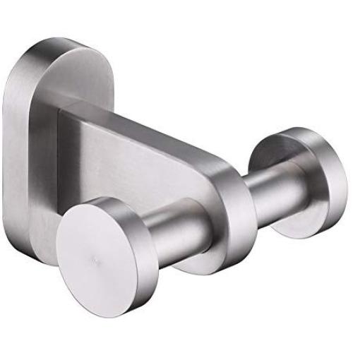 Double Robe Hook, Aomasi SUS304 Stainless Steel Dual Towel Coat Hook, Modern Utility Home storage Holder, Cloth Hanger for Bathroom Toilet Kitchen, Wall Mount, Brushed Nickel