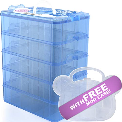 Stack Boxx Stackable Organizer and Storage Container (Blue) +Free Case | Be Clutter-Free, Be Happy! 5 Layers w/Handle -Perfect Solution for Kids Toys, Art Crafts, Jewelry, School & Office Supplies