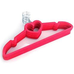 Mongjim 10pcs 42x23x0.5cm Heart Style Plastic Flocking Clothes Hangers Rose Red