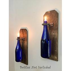 Set of 2 - Reclaimed Rustic Wood Wine Bottle Oil Lamp Wall Sconces- Industrial, Steampunk, Rustic Cottage Chic style