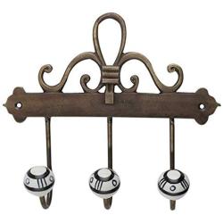 Indianshelf Handmade 1 Artistic Vintage Black Ceramic Floral Clothes Hooks Holders/Key Holder