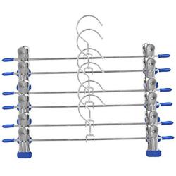 MEIYIN 10 Pcs Stainless Steel Trouser Hanger Rack Coat Pants Hangers Clothes Holder with 2 Adjustable Non-Slip Clips 28cm