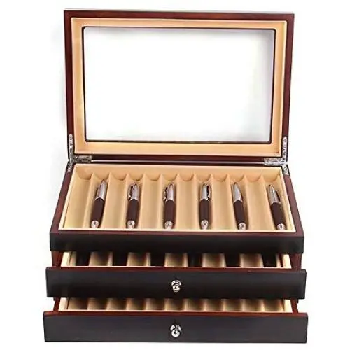 3 Layer Wood Pen Display Boxes 34 Pen Organizer Box, Pen Display Case Storage Box,Top Glass Window Pen Fountain Collection Display Case (Black) 3 Layer Wood Pen Display Boxes 34 Pen Organizer Box, Pen Display Case Storage Box,Top Glass Window Pen Fountain Collection Display Case (Black)
