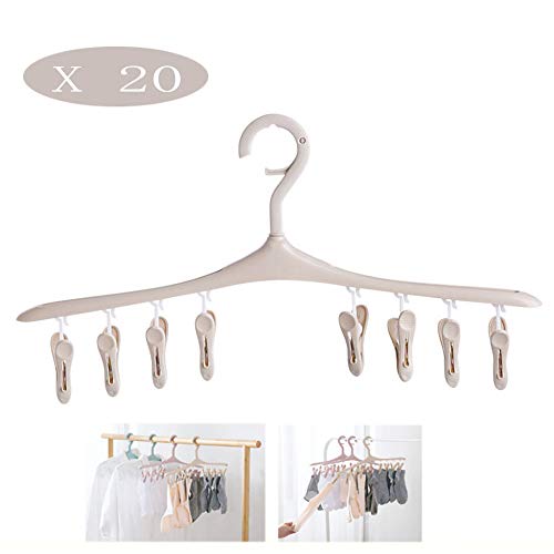 HJYPYJ Magic Hanger,Household PP Multi-Clip Folding Hanger,Durable Space-Saving Organizer Hangers, Not Easily Deformed/Beige / 20 pcs