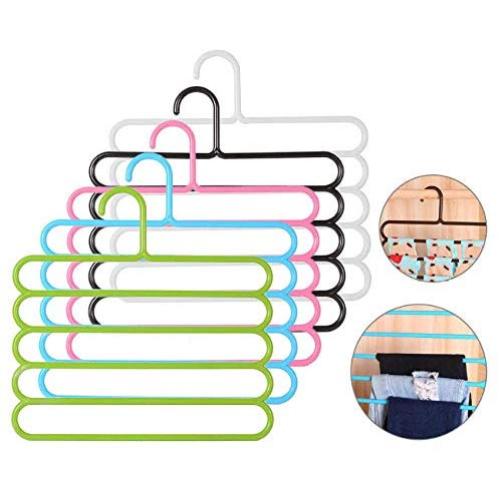 5 Layers Non-Slip Multifunctional Clothes Hangers Pants Storage Hangers Cloth Rack Multilayer Storage Scarf Tie Rack Hanger 10PC Random Color