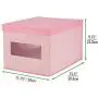 mDesign Decorative Soft Stackable Fabric Closet Storage Organizer Holder Boxes - Clear Window, Lid, for Child/Kids Room, Nursery - Large, Collapsible Foldable - Herringbone Print, 4 Pack - Pink