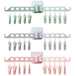 5pcs Color Random Folding Clothes Hanger Organizer Multi-Port Support Wall Mount Baby Clothes Drying Racks Bathroom Home Storage Rack with Clips