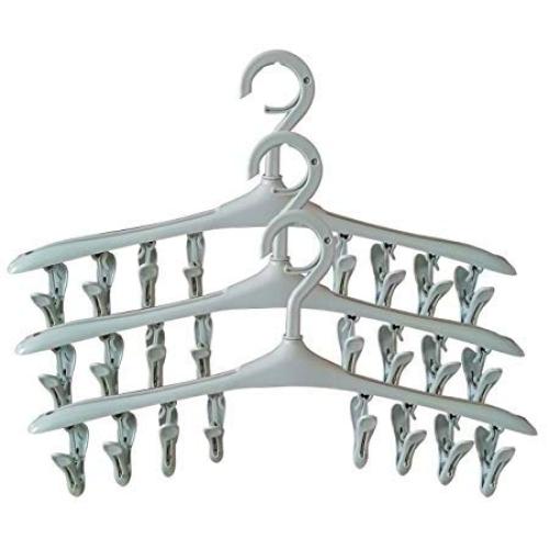 SUOWO Plastic Baby Hangers Coat Clothes Clip and Drip Laundry Swivel Hanger with 8 Clips Non Slip Space Saving for Drying Organizer Kids Infant Diapers Socks Adult Lingerie Pant 3 Pack (Graygreen)