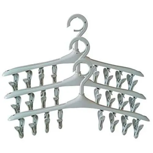 SUOWO Plastic Baby Hangers Coat Clothes Clip and Drip Laundry Swivel Hanger with 8 Clips Non Slip Space Saving for Drying Organizer Kids Infant Diapers Socks Adult Lingerie Pant 3 Pack (Graygreen)
